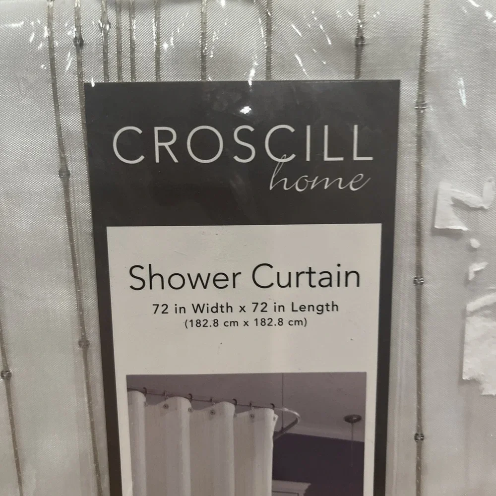 Croscill Fabric Shower Curtain Starbright Silver Shiney Stripe Embroidery 72x72